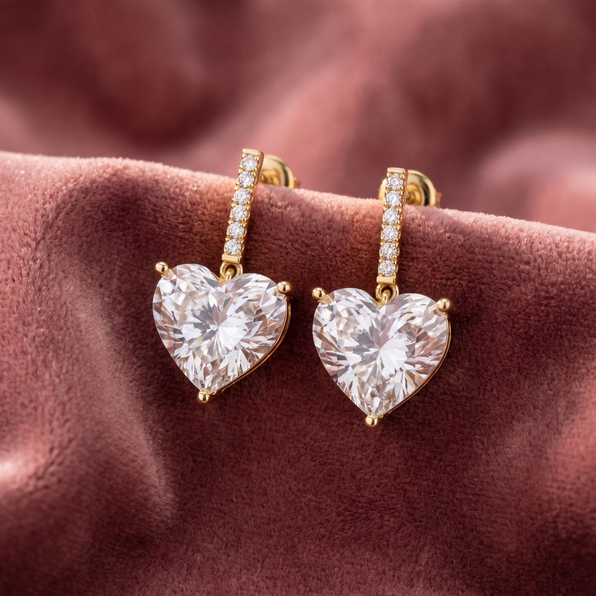 18K Heart Solitaire Diamond Drop Earrings — AI cloth, in-house