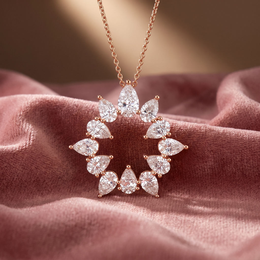 18K Floral Pear Diamond Pendant — AI cloth, in-house