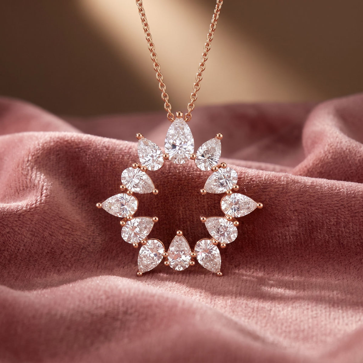 18K Floral Pear Diamond Pendant — AI cloth, in-house