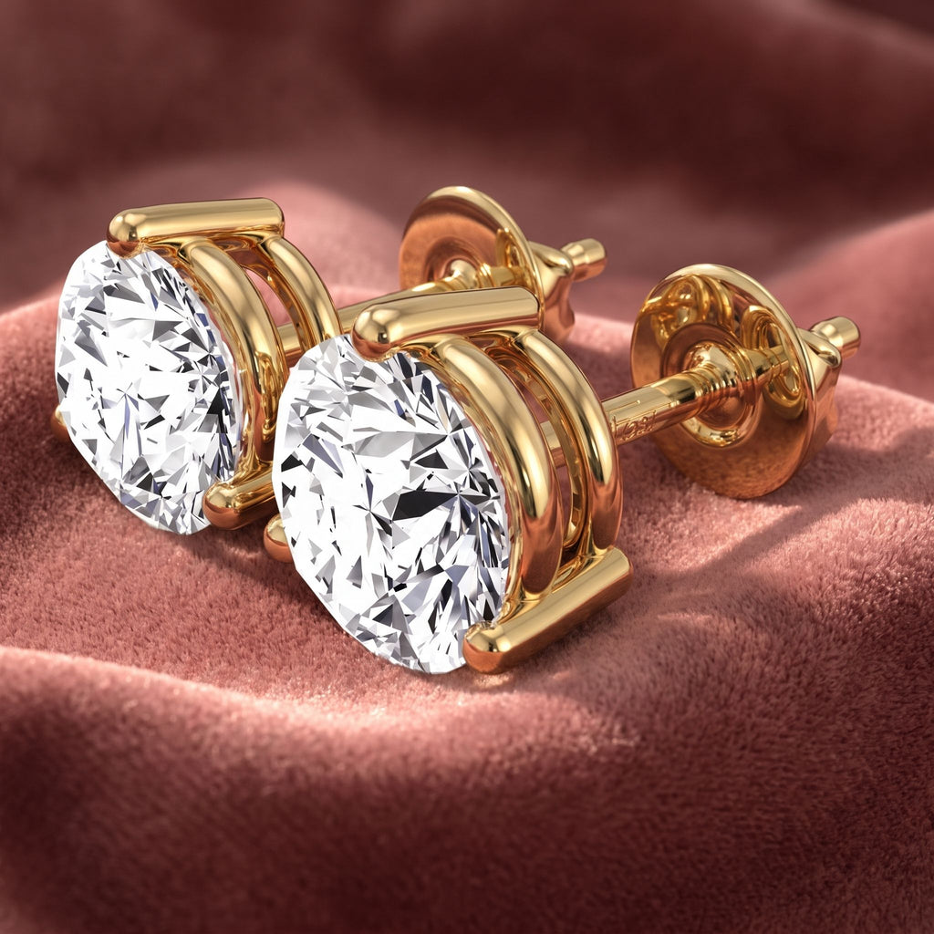 18K Solitaire Round Brilliant Diamond Earrings — AI cloth, in-house