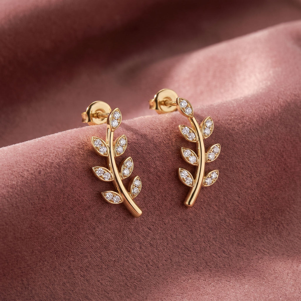 18K Leaf Diamond Earrings — AI cloth, in-house