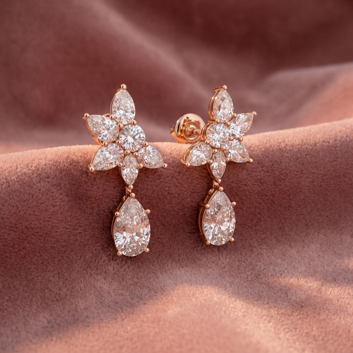 18K Diamond Drop Earrings — AI cloth, in-house
