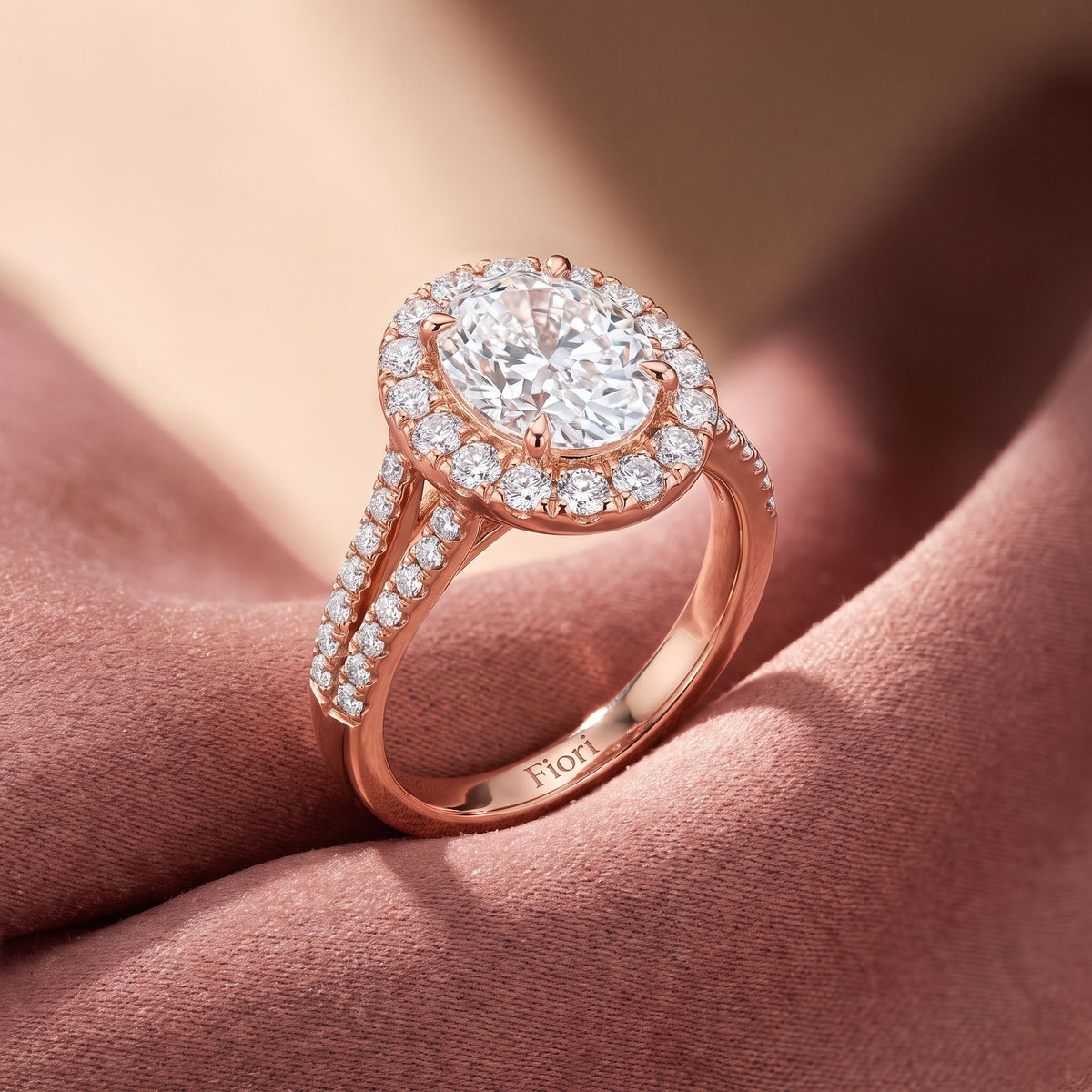 18K Halo Oval Diamond Engagement Ring — AI cloth, in-house