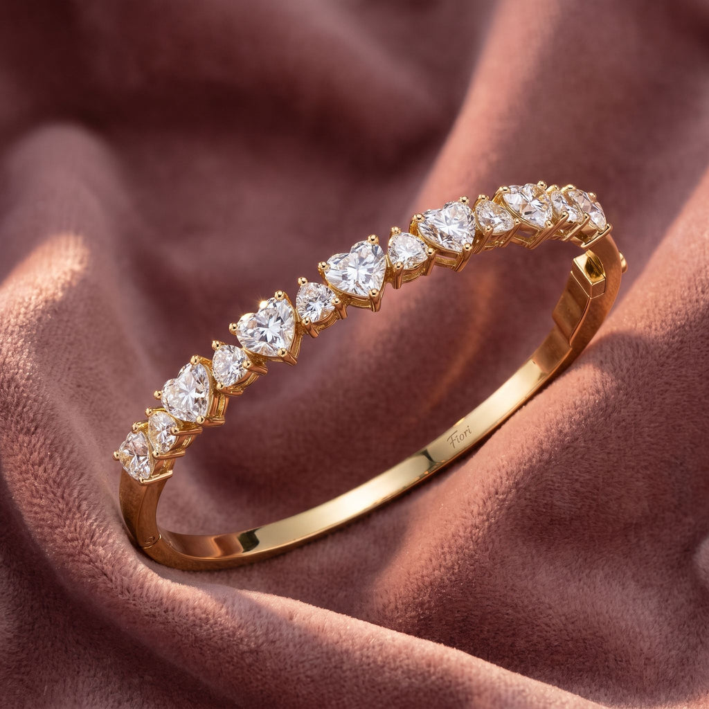 18K Heart Diamond Bangle — AI cloth, in-house