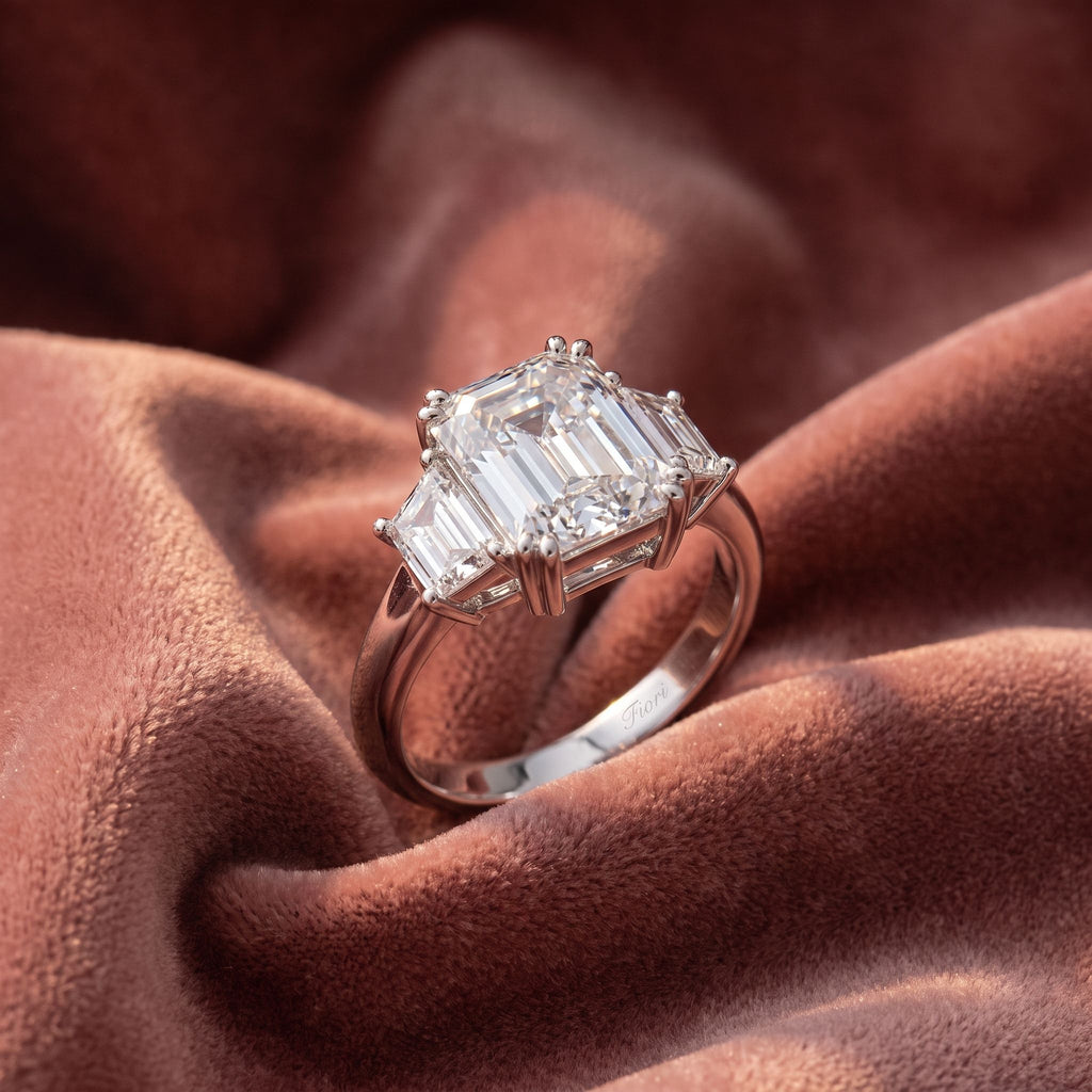 18K Trilogy Emerald Diamond Ring — AI cloth, in-house