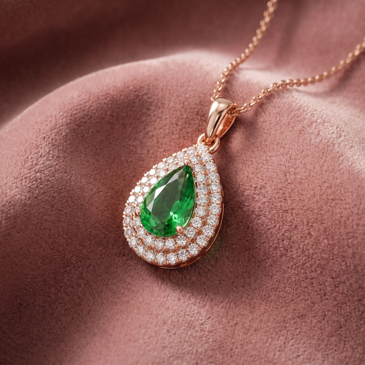 18K Halo Pear Diamond Pendant — AI cloth, in-house