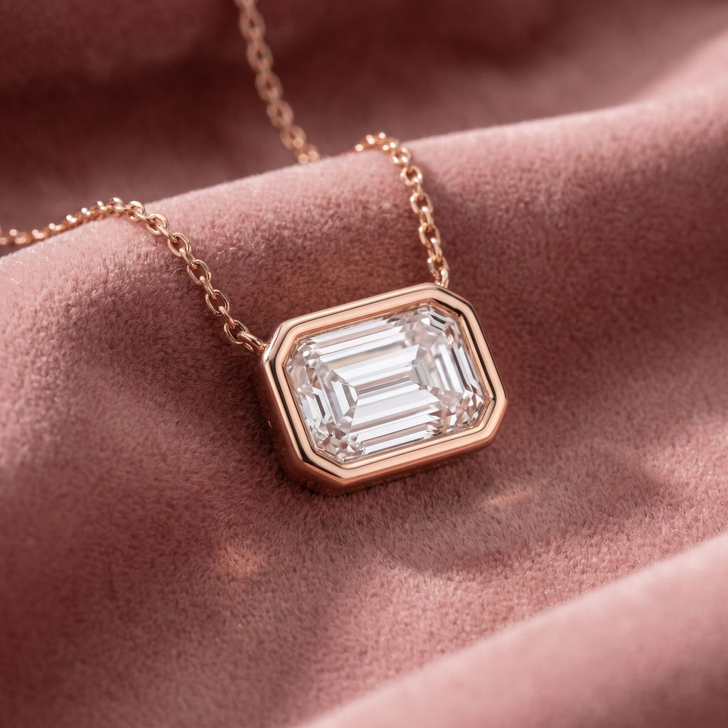 18K Solitaire Emerald Diamond Pendant — AI cloth, in-house