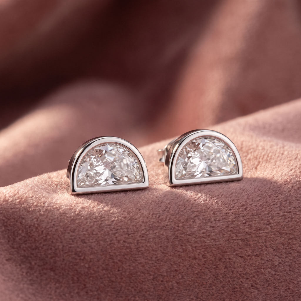 18K Half Moon Solitaire Diamond Earrings — AI cloth, in-house