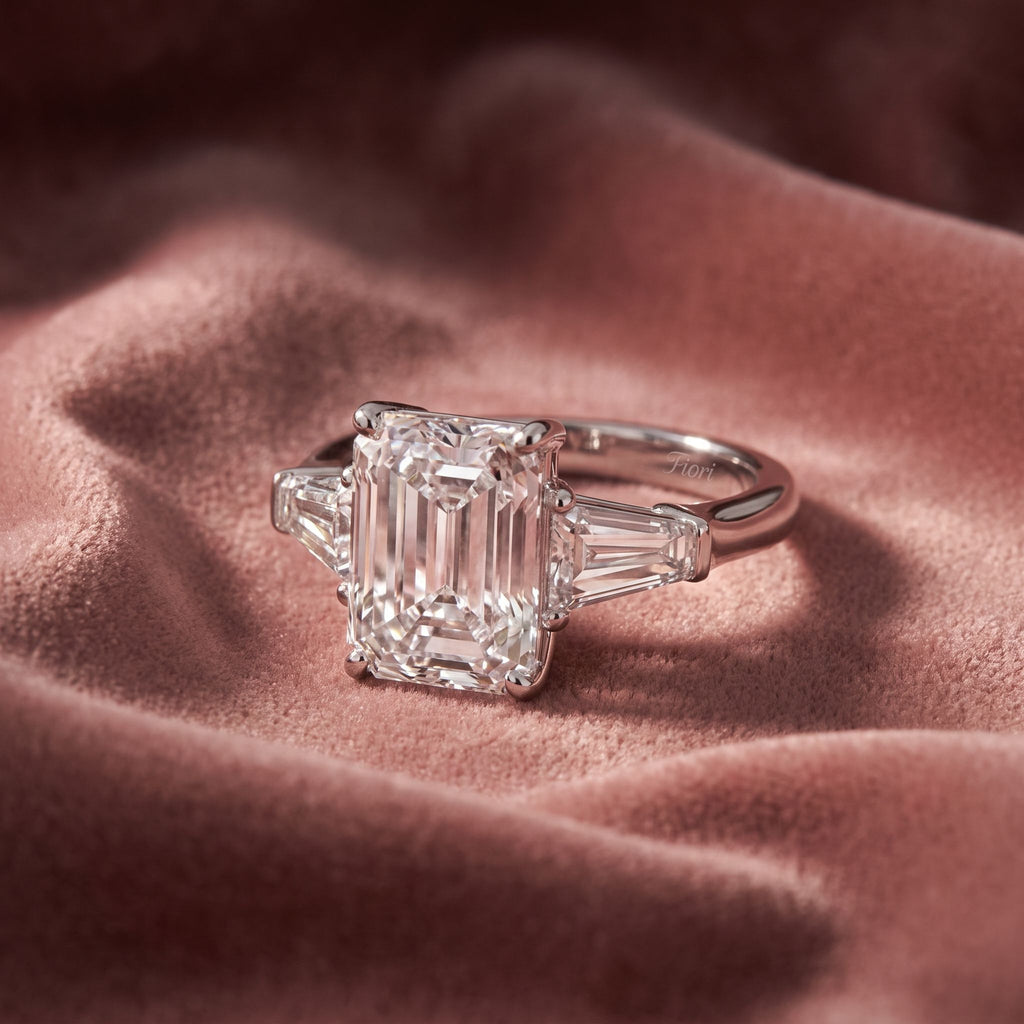 18K Trilogy Emerald Diamond Engagement Ring — AI cloth, in-house
