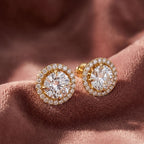 18K Halo Solitaire Diamond Stud Earrings — AI cloth, in-house