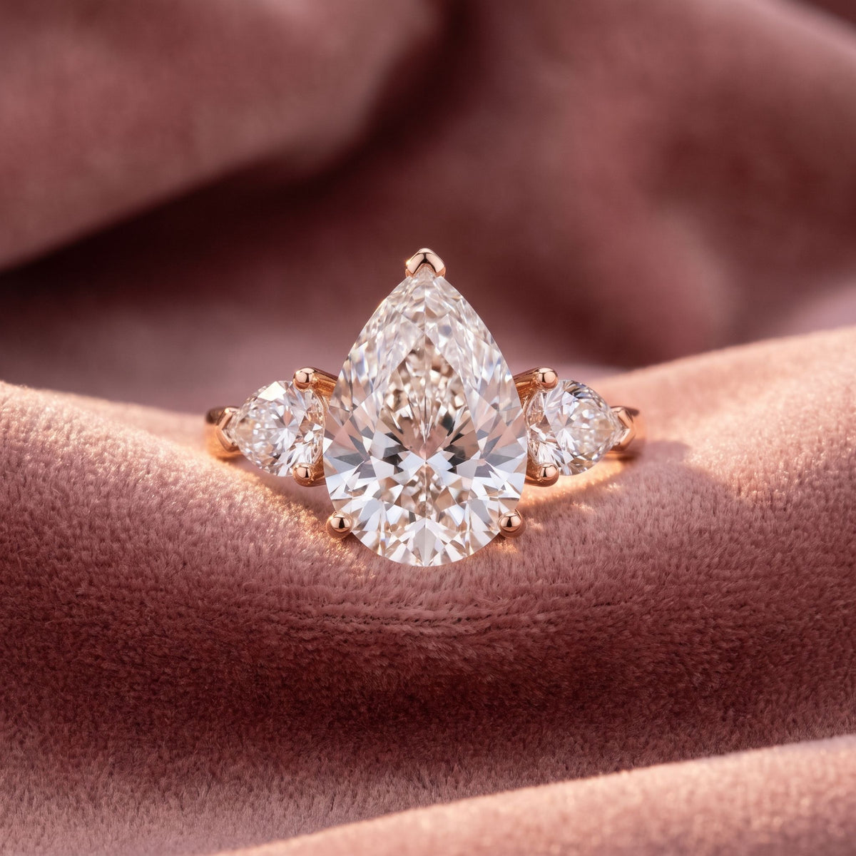 18K Trilogy Pear Diamond Engagement Ring — AI cloth, in-house