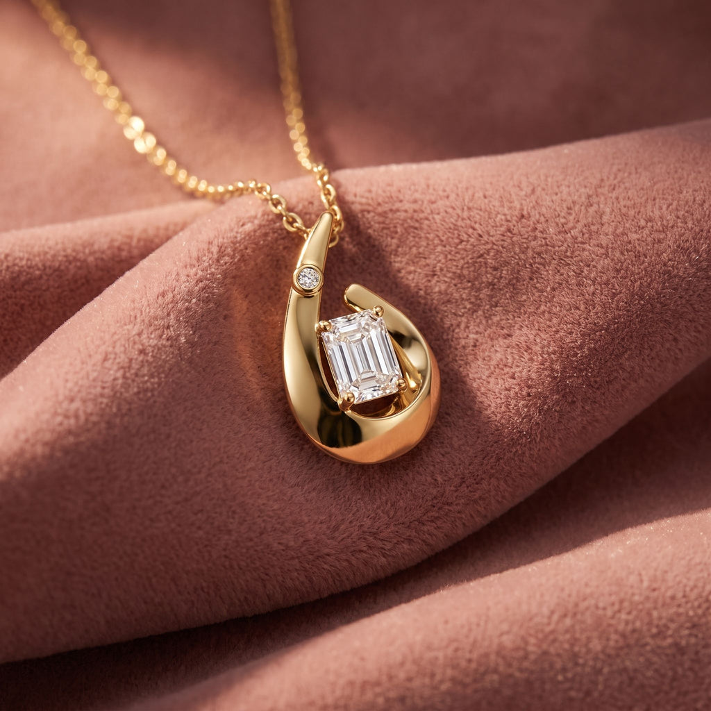 18K Bespoke Emerald Diamond Pendant — AI cloth, in-house