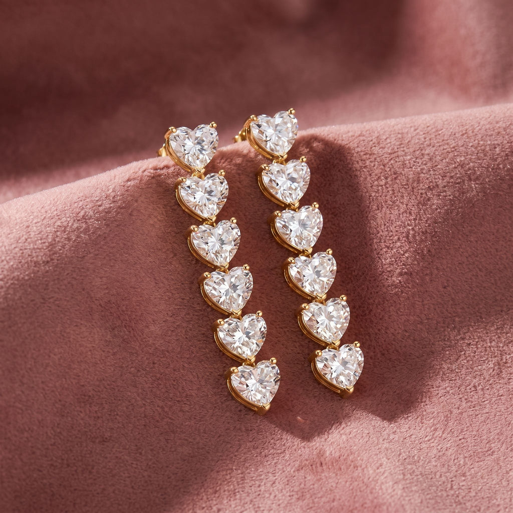 18K Heart Diamond Drop Earrings — AI cloth, in-house
