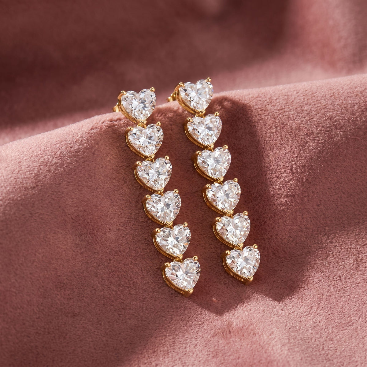 18K Heart Diamond Drop Earrings — AI cloth, in-house