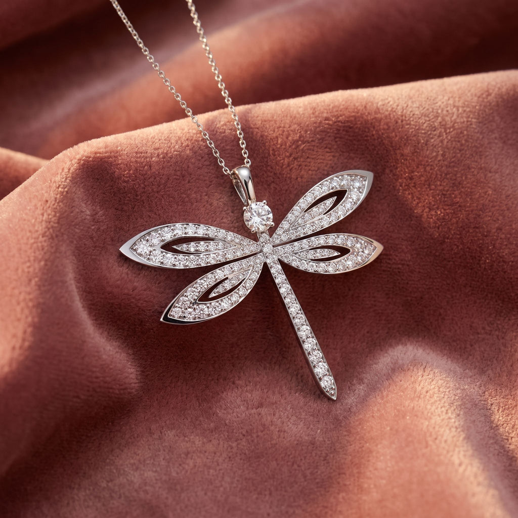 18K Dragonfly Pave Diamond Pendant — AI cloth, in-house