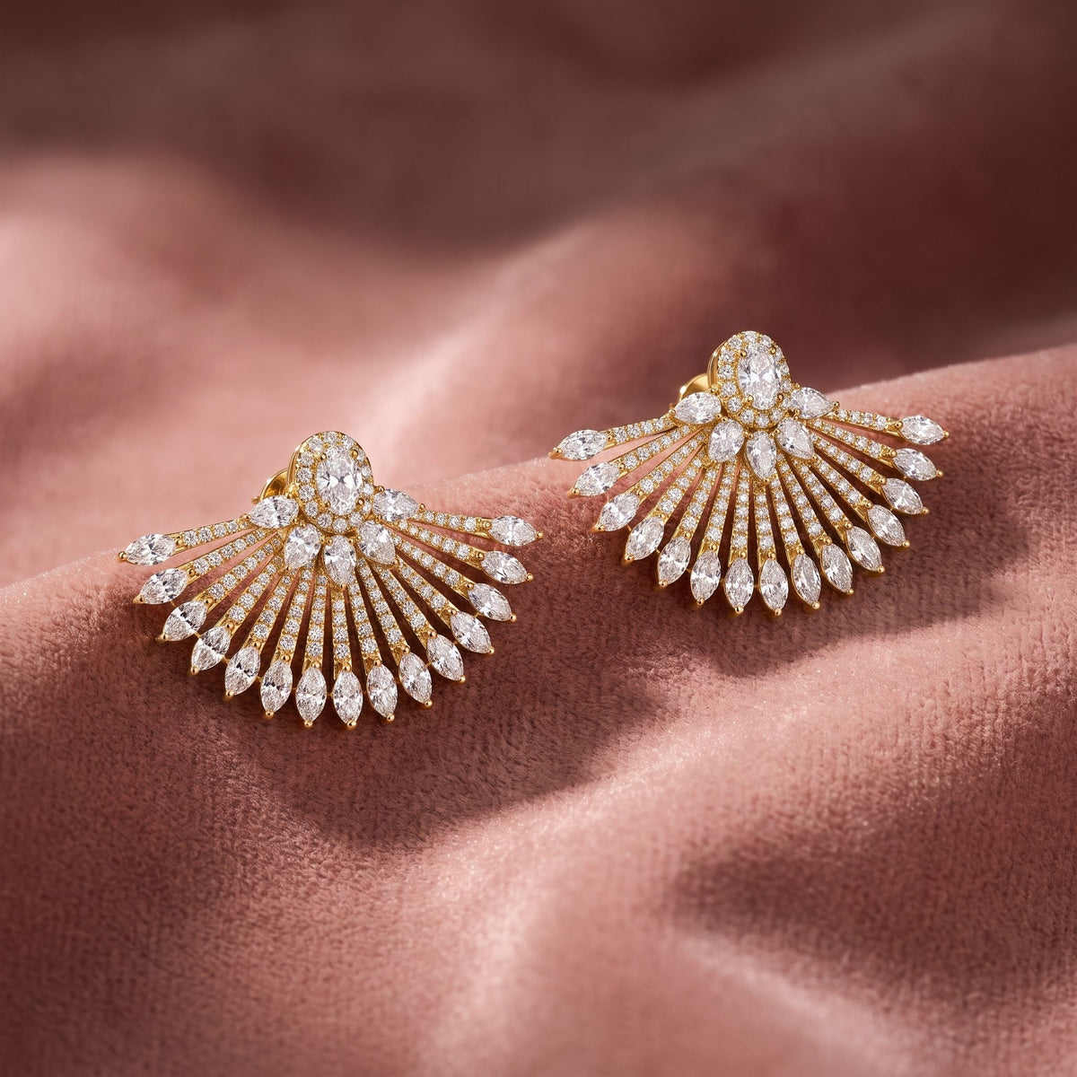 18K Fan Round Diamond Earrings — AI cloth, in-house