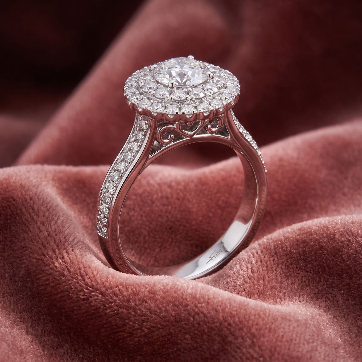 18K Halo Round Diamond Engagement Ring — AI cloth, in-house