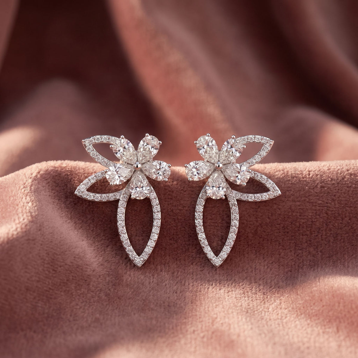 18K Floral Round Diamond Earrings — AI cloth, in-house