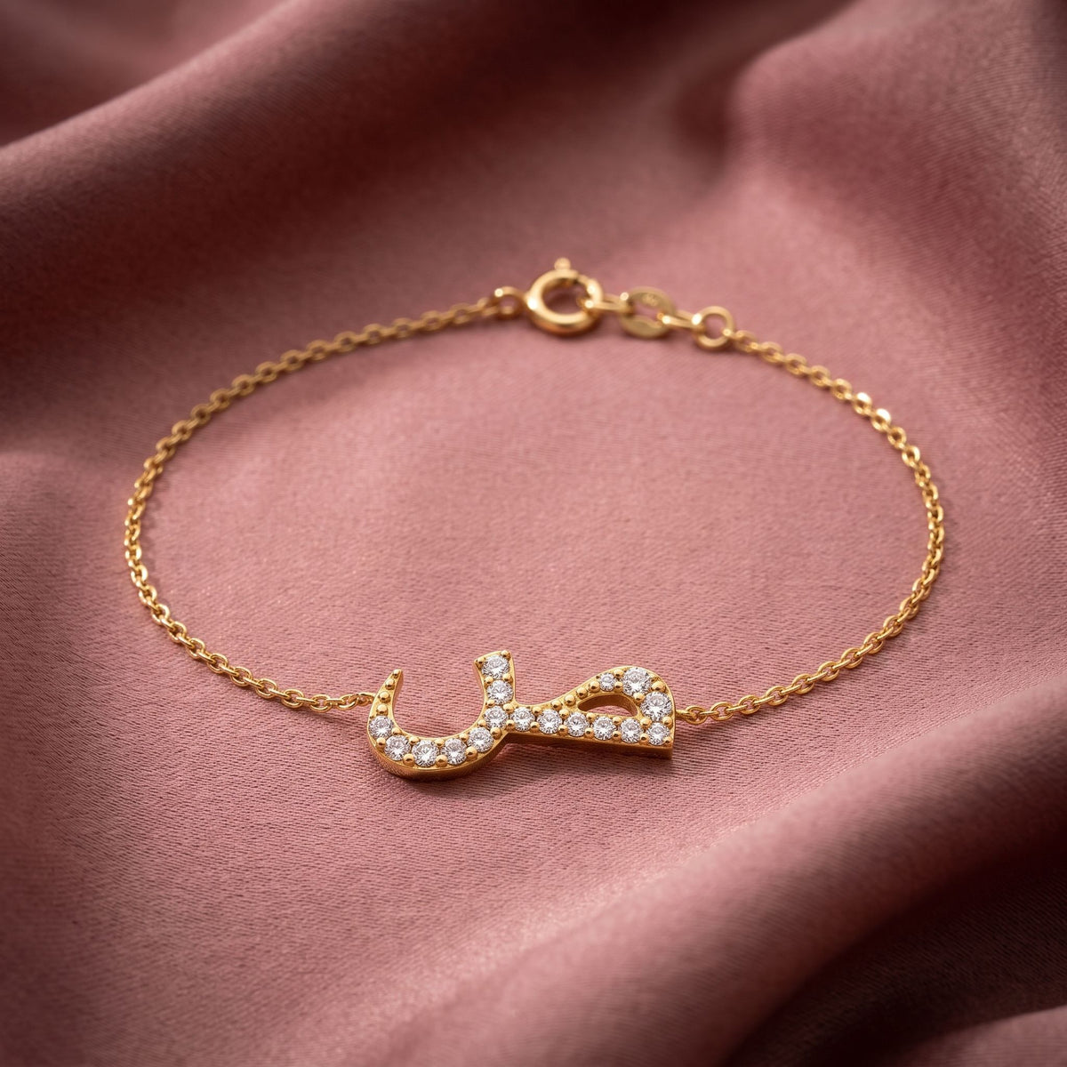 18K Arabic Alphabet Diamond Bracelet — AI cloth, in-house