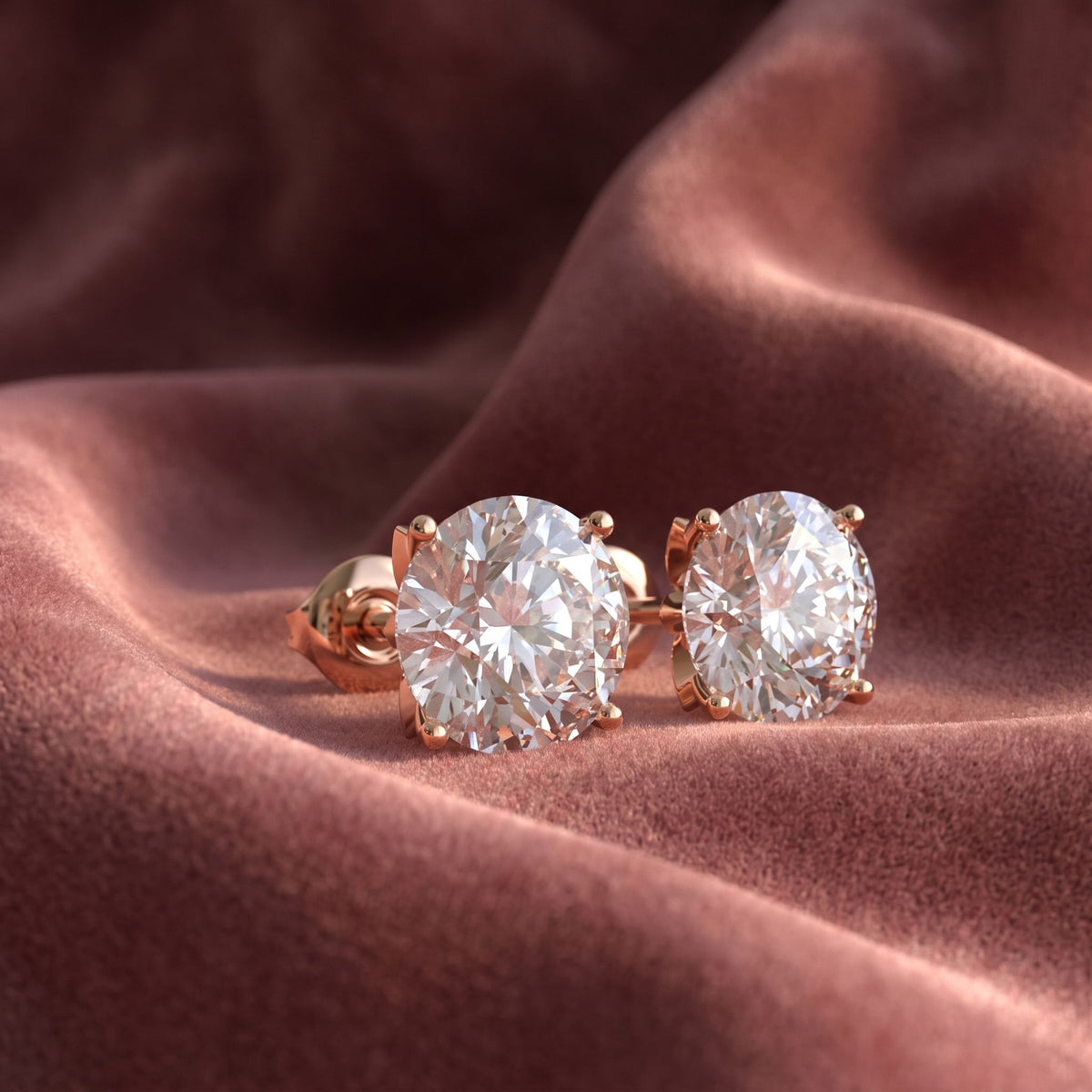 18K Round Solitaire Diamond Earrings — AI cloth, in-house