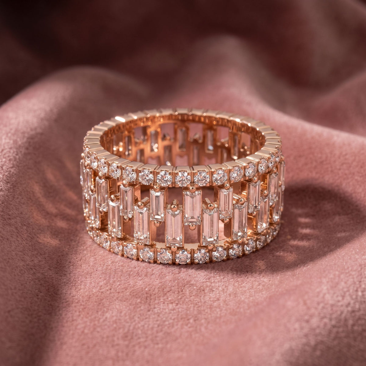 18K Eternity Baguette Diamond Ring — AI cloth, in-house