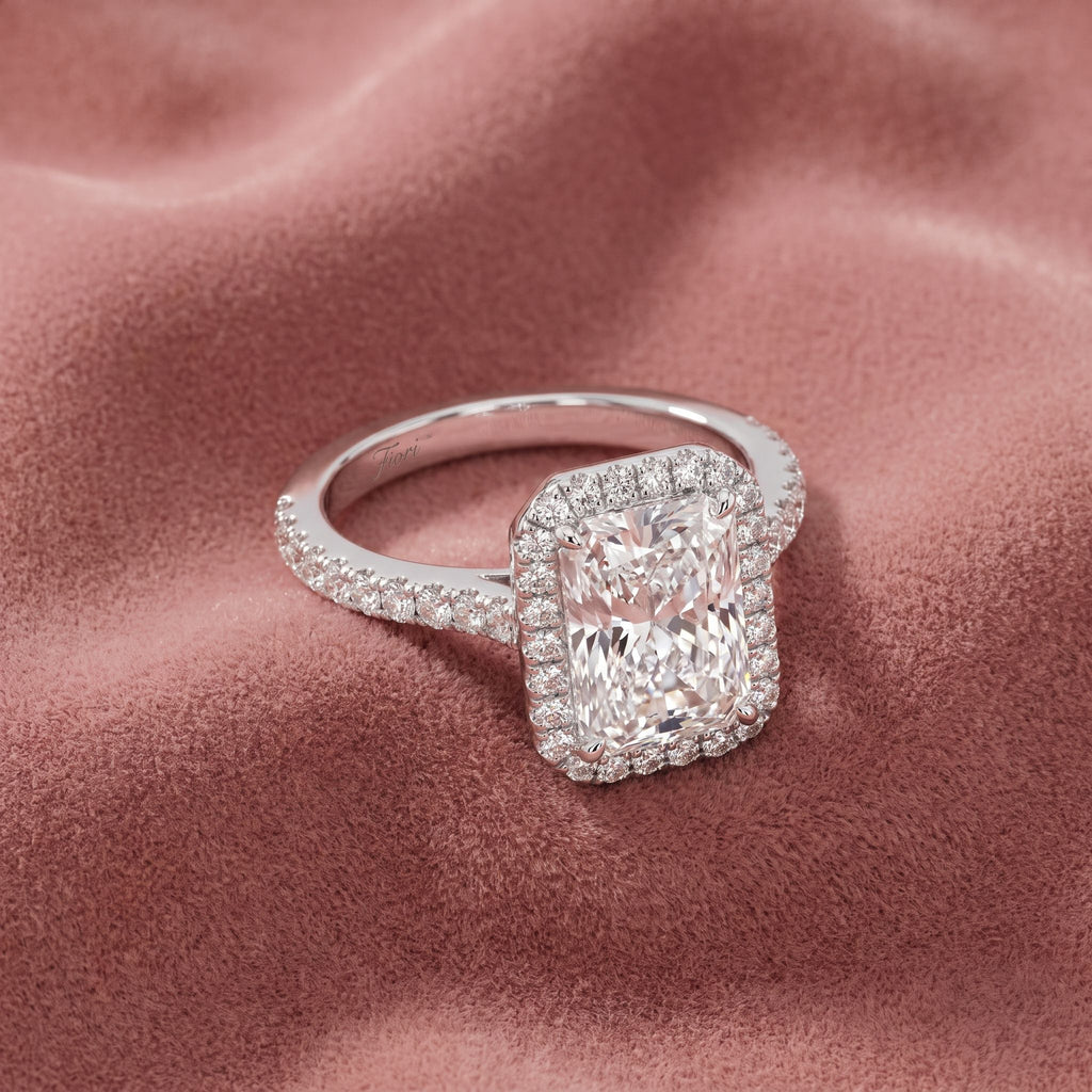 18K Halo Emerald Diamond Engagement Ring — AI cloth, in-house