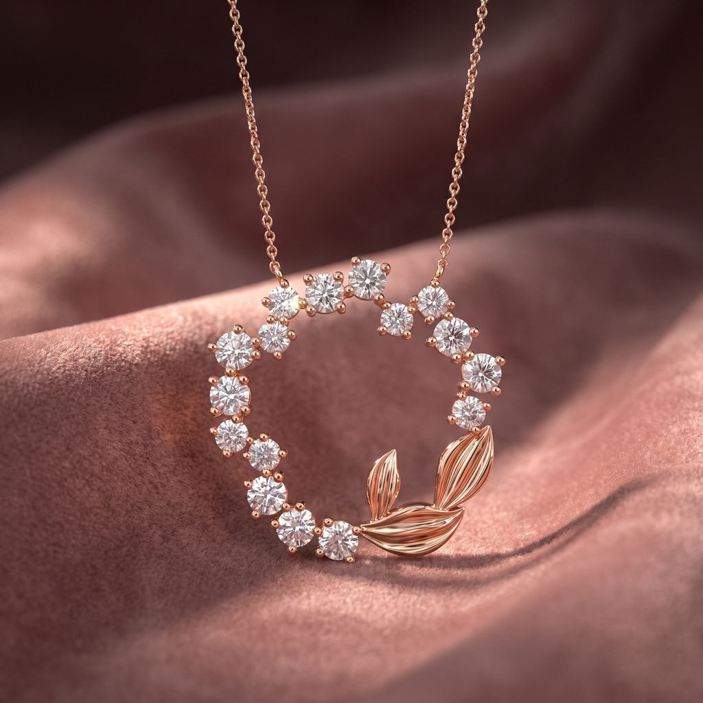 18K Wreath Leaf Round Diamond Pendant — AI cloth, in-house