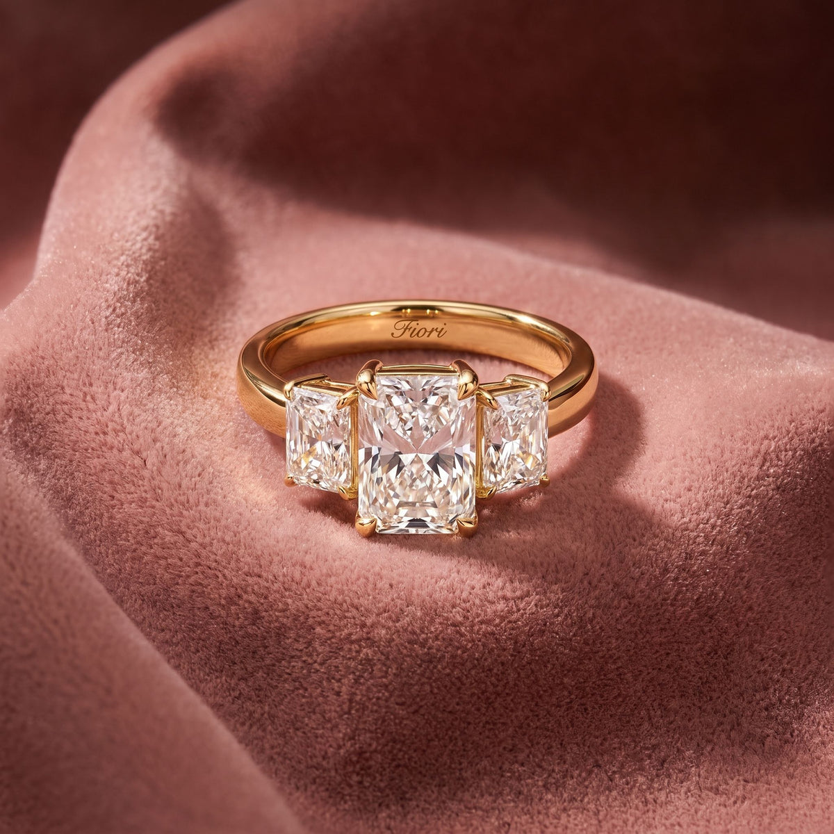 18K Trilogy Three-Stone Diamond Engagement Ring — AI cloth, in-house