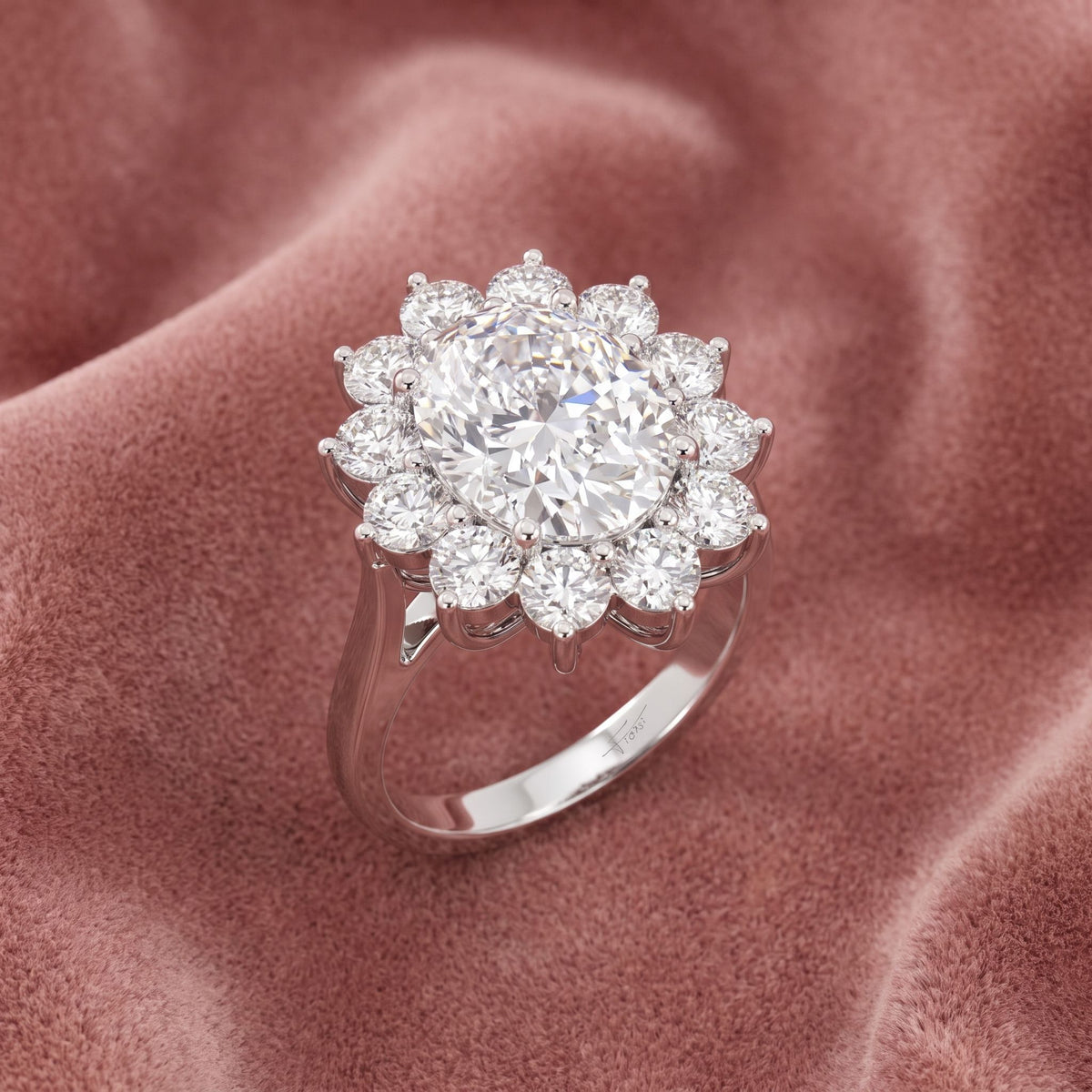 18K Halo Oval Diamond Ring — AI cloth, in-house