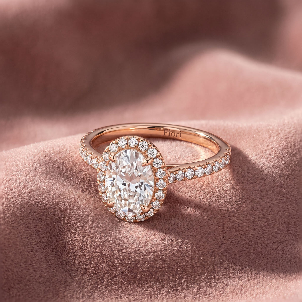 18K Halo Oval Diamond Ring — AI cloth, in-house