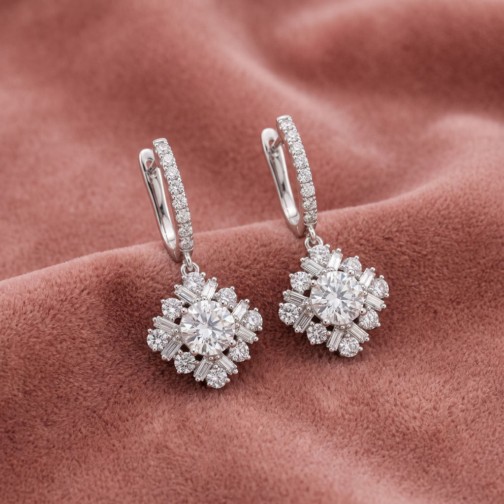18K Drop Diamond Earrings — AI cloth, in-house