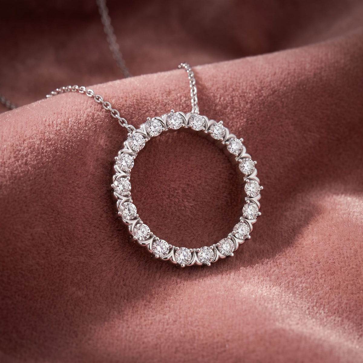18K Circle Round Diamond Pendant — AI cloth, in-house