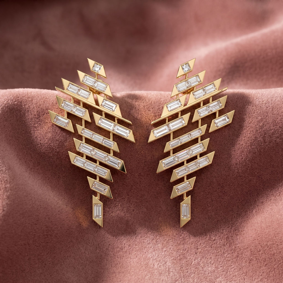18K Geometric Drop Bespoke Diamond Earrings — AI cloth, in-house
