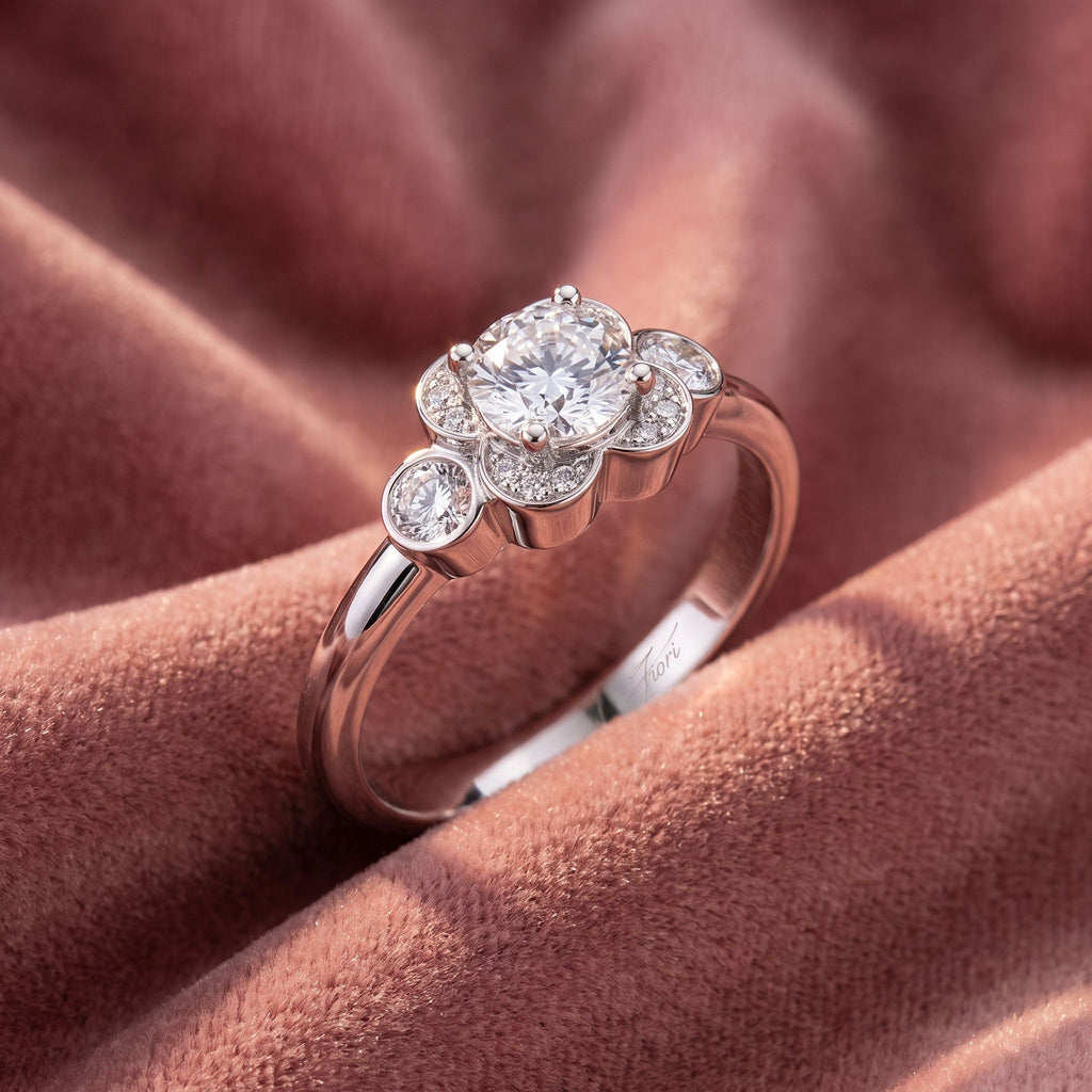 18K Floral Round Diamond Ring — AI cloth, in-house