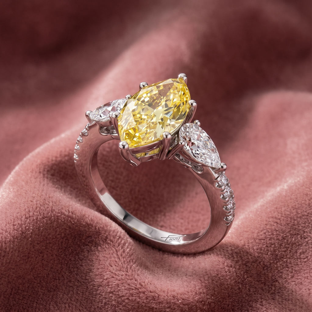 18K Trilogy Marquise Diamond Ring — AI cloth, in-house