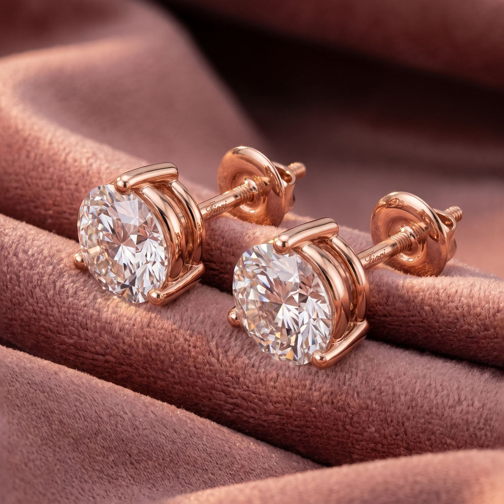 18K Solitaire Round Brilliant Diamond Earrings — AI cloth, in-house