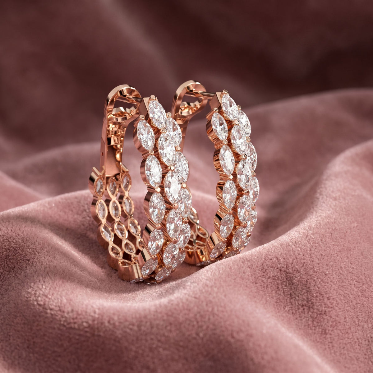 18K Marquise Diamond Hoop Earrings — AI cloth, in-house