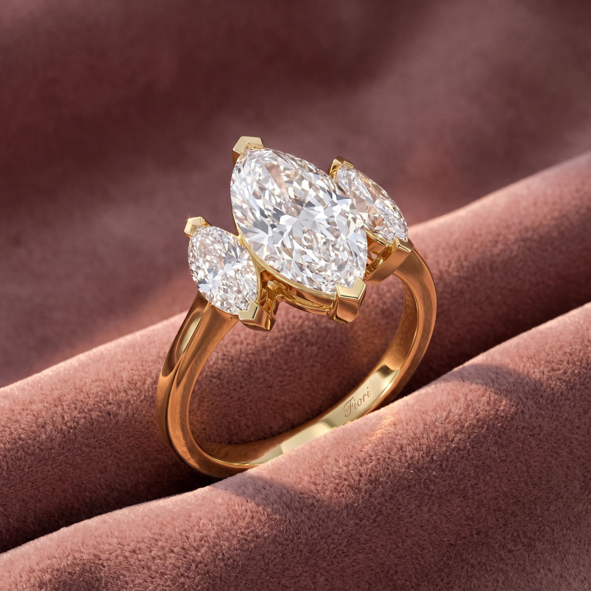 18K Trilogy Marquise Diamond Ring — AI cloth, in-house