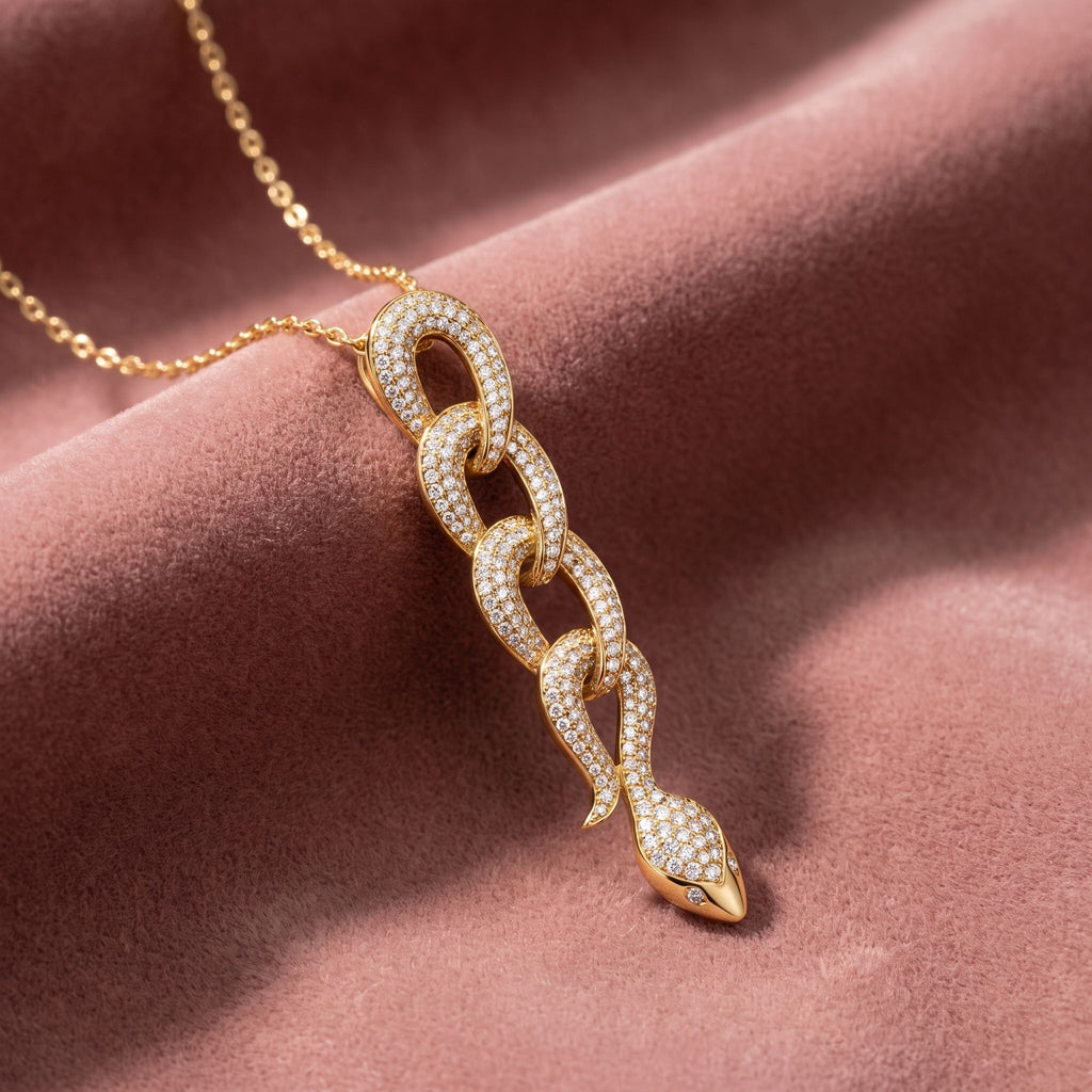 18K Bespoke Snake Diamond Pendant — AI cloth, in-house