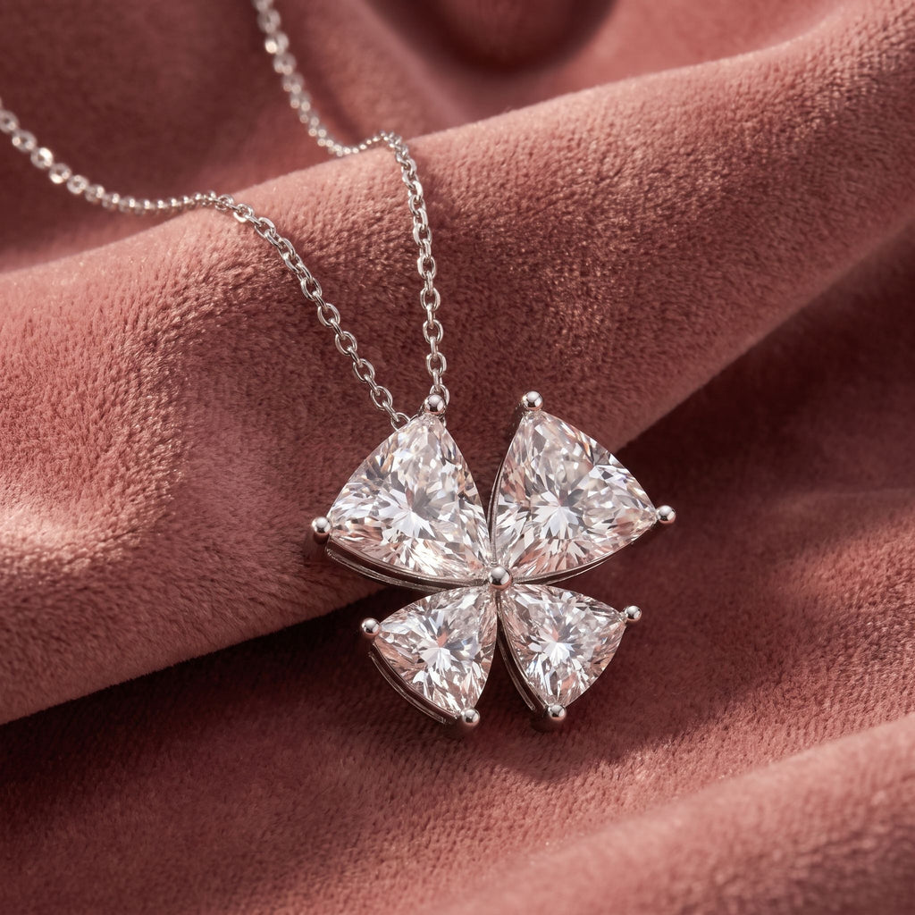 18K Floral Trillion Diamond Pendant — AI cloth, in-house