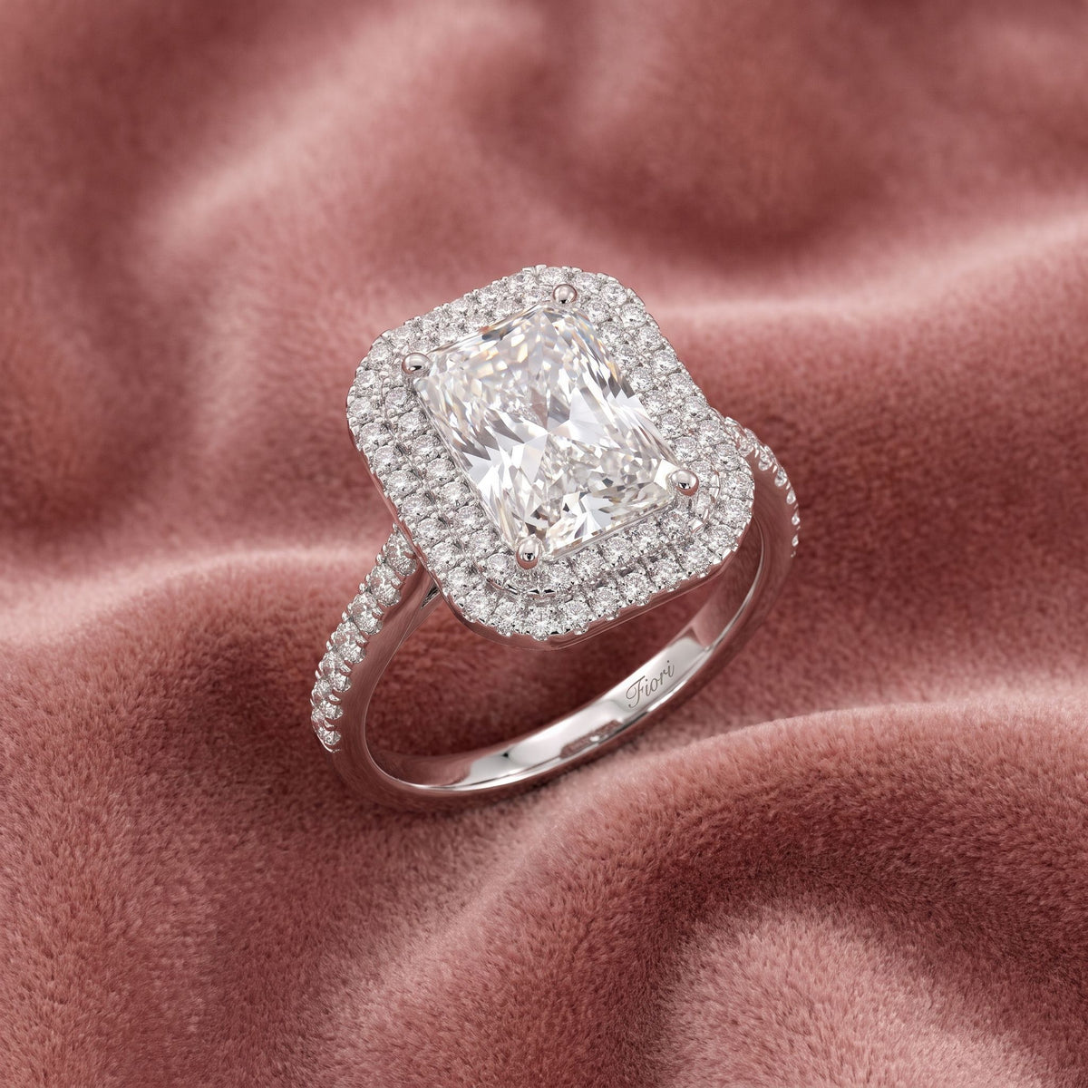 18K Halo Radiant Diamond Engagement Ring — AI cloth, in-house
