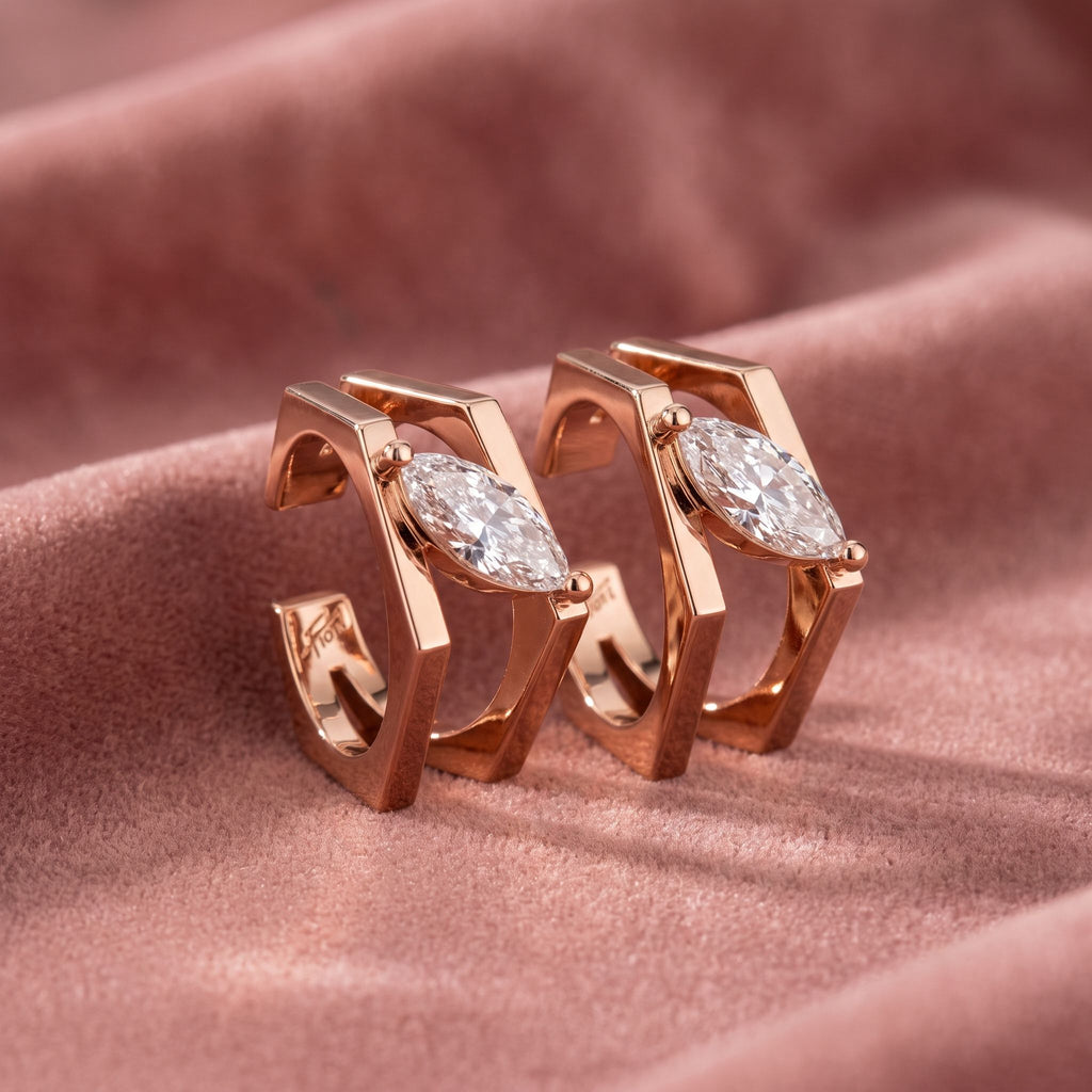 18K Hexagon Diamond Stud Earrings — AI cloth, in-house