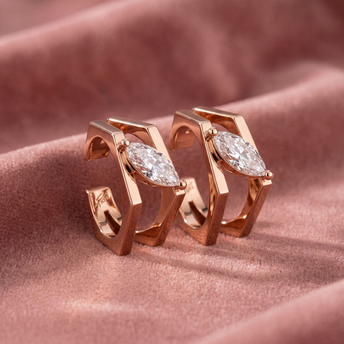 18K Hexagon Diamond Stud Earrings — AI cloth, in-house