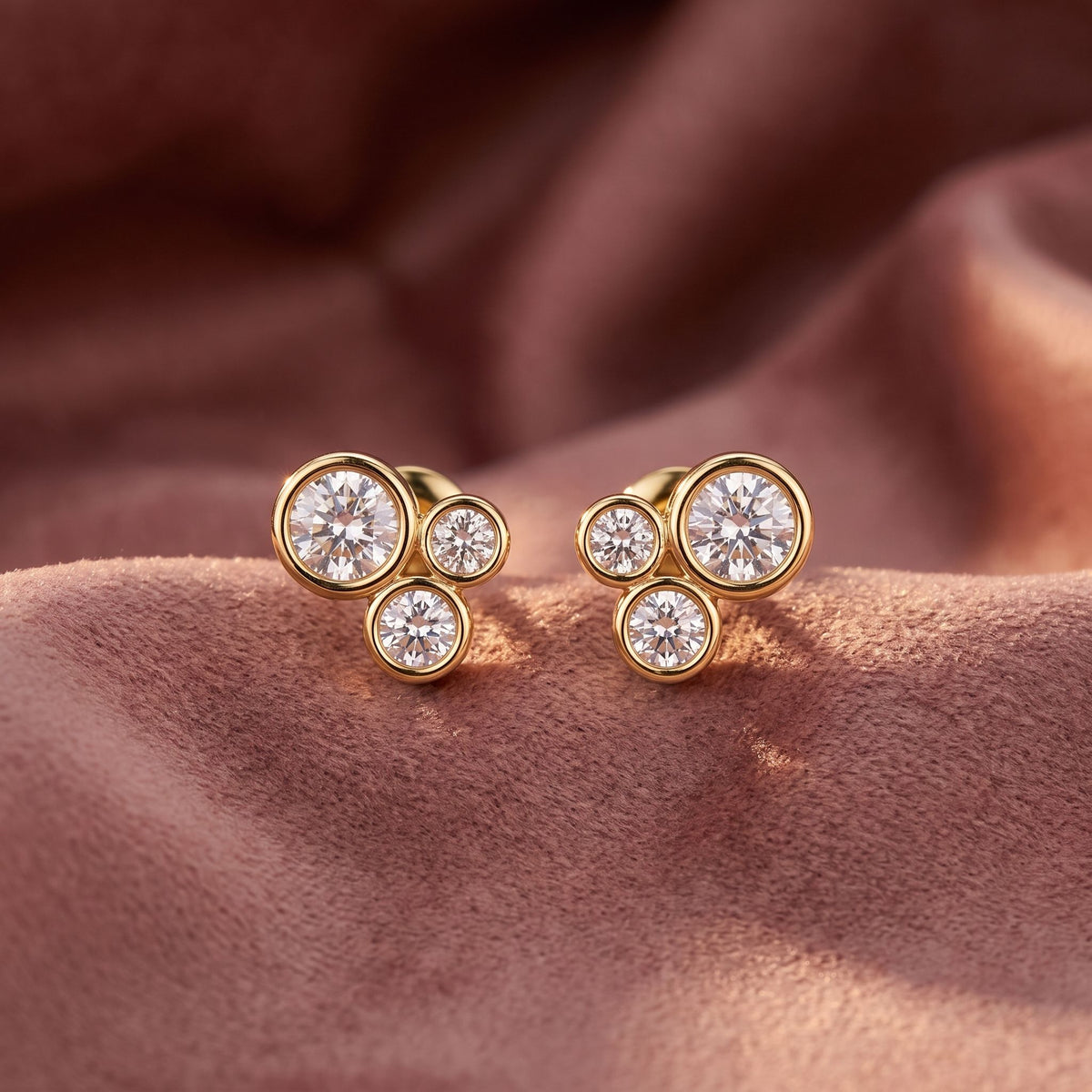 18K Bezel Round Diamond Earrings — AI cloth, in-house