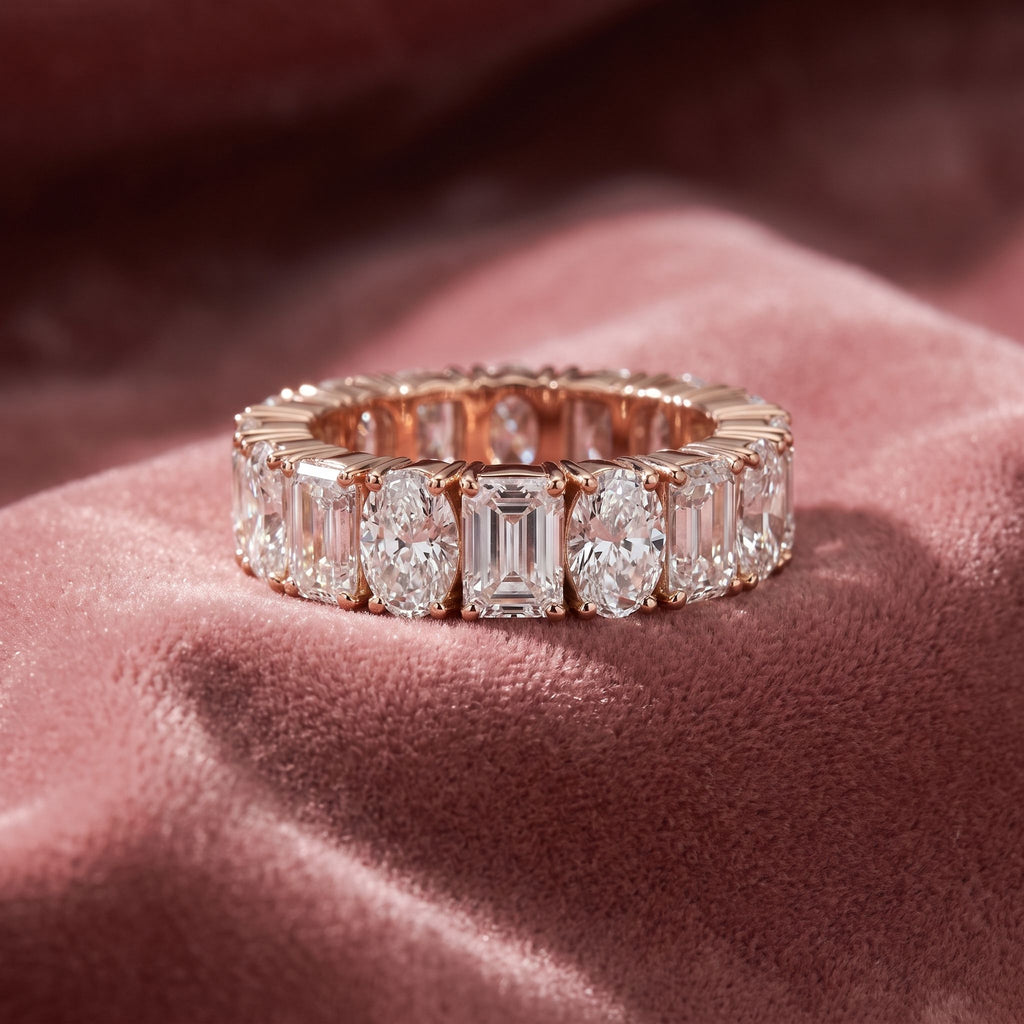 18K Full Eternity Emerald Cut Diamond Ring — AI cloth, in-house