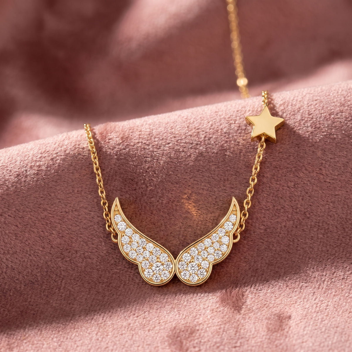 18K Wings Round Diamond Pendant — AI cloth, in-house