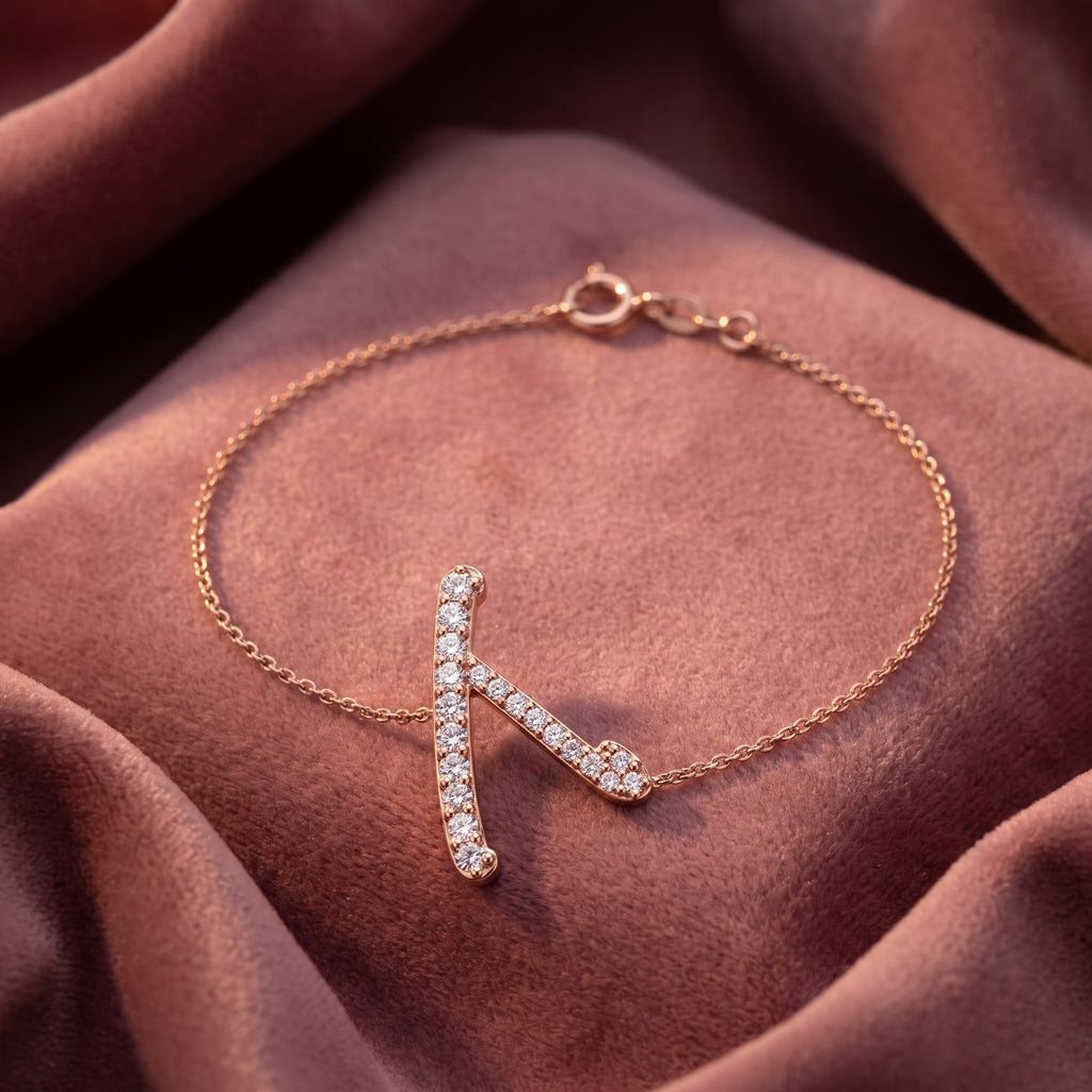 18K Alphabet Round Diamond Bracelet — AI cloth, in-house