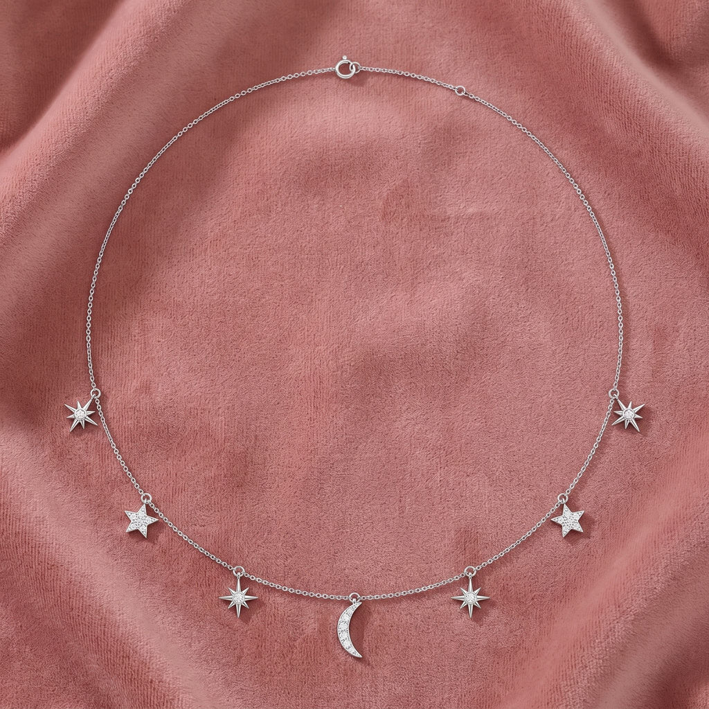 18K Square Diamond Station Necklace — AI cloth, in-house