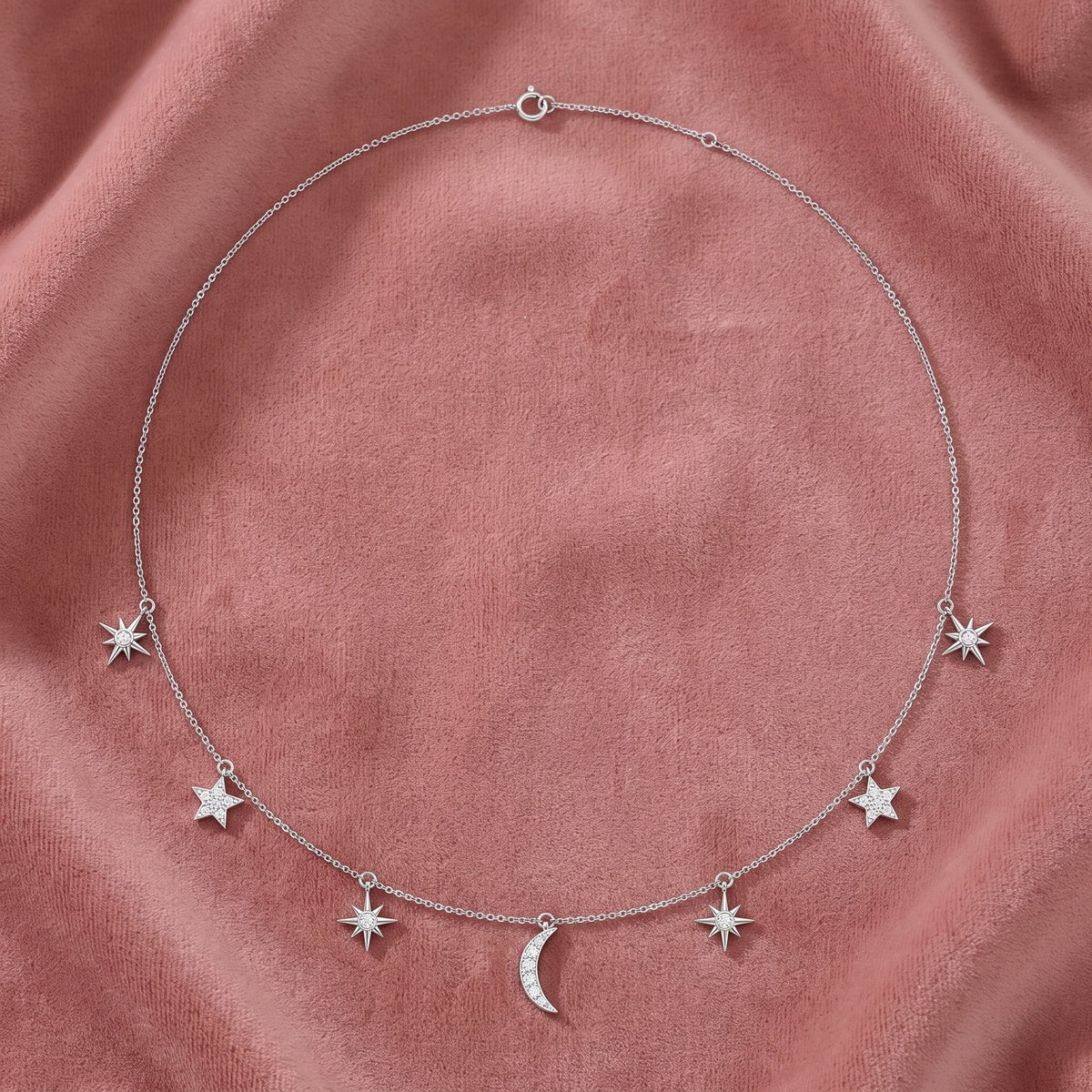 18K Square Diamond Station Necklace — AI cloth, in-house