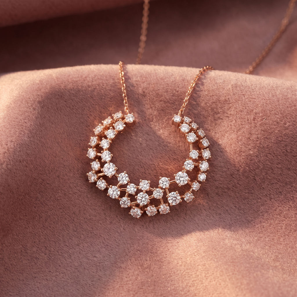 18K Abstract Cluster Round Diamond Pendant — AI cloth, in-house